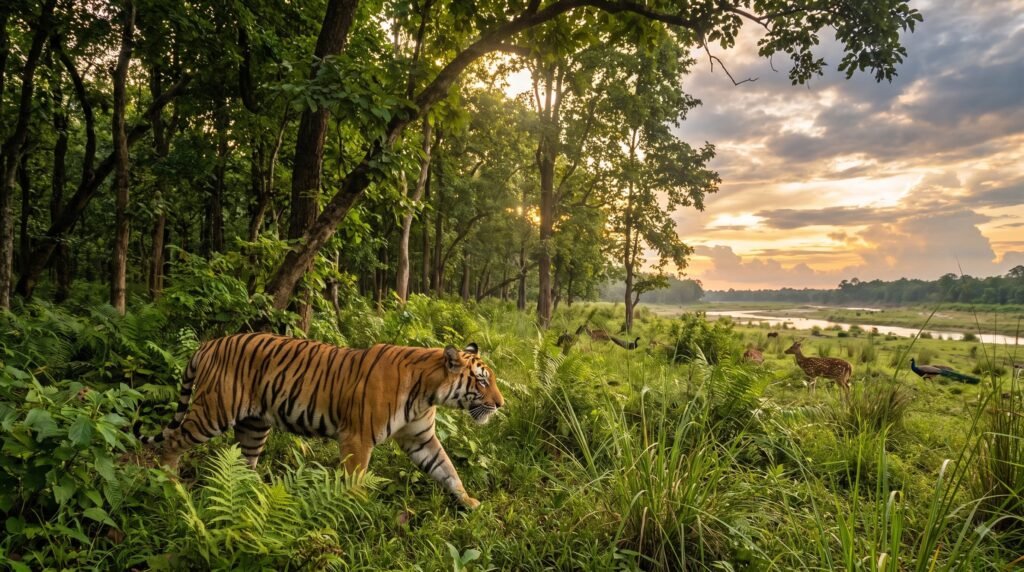 watermark removed Tiger with greenery and sky 202608061303